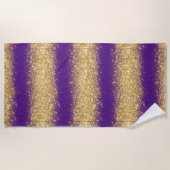 ラグジュアリーパープル金ゴールドグリッター ビーチタオル (正面)