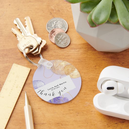 ラグジュアリーパープル&ゴールデン抽象芸術サンキュー結婚ズ キーホルダー (デスク)