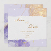 ラグジュアリーパープル&ゴールデン抽象芸術ザデイト 招待状 (正面/裏面)