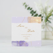 ラグジュアリーパープル&ゴールデン抽象芸術ザデイト 招待状 (スタンド正面)