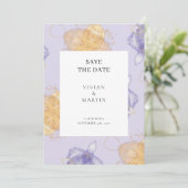 ラグジュアリーパープル&ゴールデン抽象芸術ザデイト 招待状 (スタンド正面)