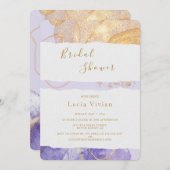 ラグジュアリーパープル&ゴールデン抽象芸術ブライダルシャワー 招待状 (正面/裏面)