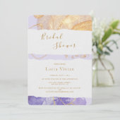 ラグジュアリーパープル&ゴールデン抽象芸術ブライダルシャワー 招待状 (スタンド正面)