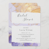 ラグジュアリーパープル&ゴールデン抽象芸術ブライダルシャワー 招待状 (正面/裏面)