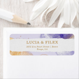 ラグジュアリーパープル&ゴールデン抽象芸術差出人住所 ラベル