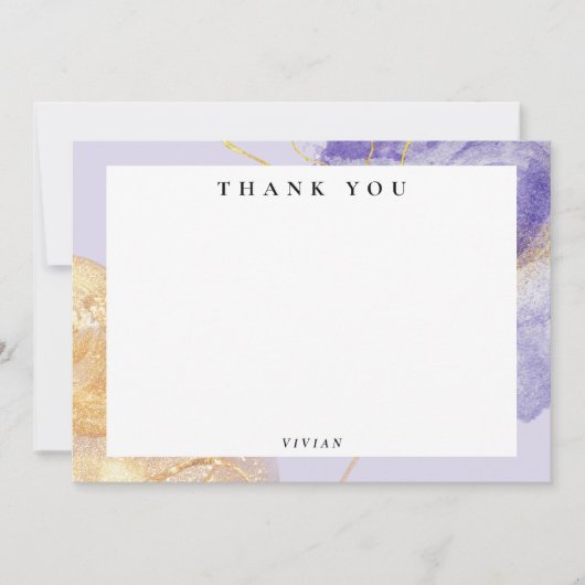ラグジュアリーパープル&ゴールデン抽象芸術 サンキューカード (正面)
