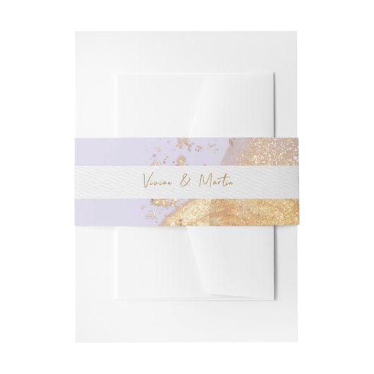 ラグジュアリーパープル&ゴールデン抽象芸術 招待状ベリーバンド (正面例)