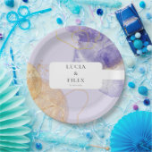 ラグジュアリーパープル&ゴールデン結婚抽象芸術 ペーパープレート (パーティー)