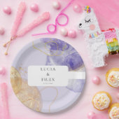 ラグジュアリーパープル&ゴールデン結婚抽象芸術 ペーパープレート (パーティー)