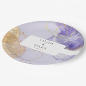 ラグジュアリーパープル&ゴールデン結婚抽象芸術 ペーパープレート (アングル)