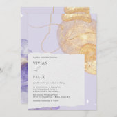 ラグジュアリーパープル&ゴールデン結婚抽象芸術 招待状 (正面/裏面)