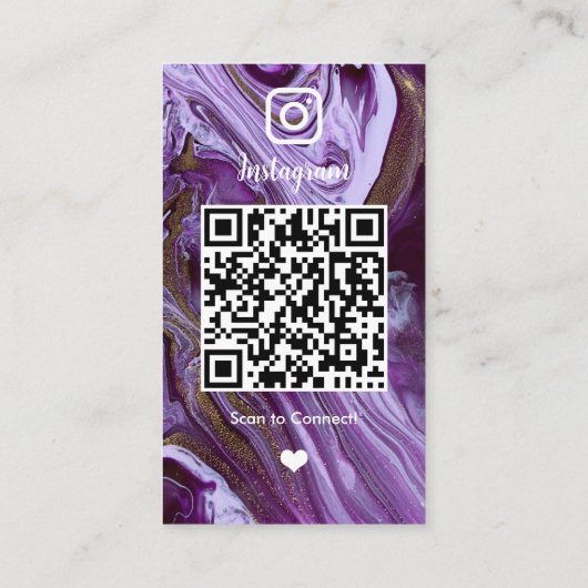 ラグジュアリーパープル&ブラックインスタグラムマーブルゲートQR 名刺 (裏面)