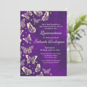 ラグジュアリーパープル&金ゴールドバタフライキンセアニェラパーティー 招待状 (スタンド正面)