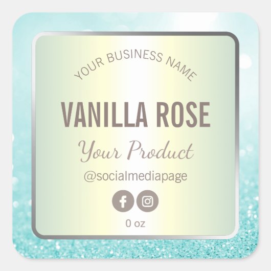 ラグジュアリーパールアンドブルーグリッターの大豆ろうそくラベル スクエアシール (正面)