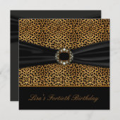 ラグジュアリーヒョウ女性40th誕生日パーティー 招待状 (正面/裏面)