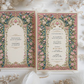 ラグジュアリービクトリアンズ結婚ピンクローズ&金ゴールド 招待状