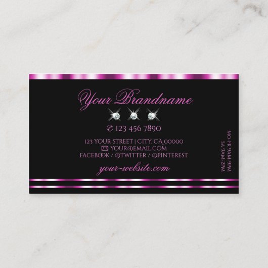 ラグジュアリーピンクとブラックきらめくダイヤスタイリッシュモンド 名刺 (裏面)