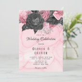 ラグジュアリーピンクとブラックフローラインキン結婚グズインビタ 招待状 (スタンド正面)