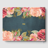 ラグジュアリーピンクのネイビーフローラタイポグラフィ結婚スクリプト ゲストブック (裏面)