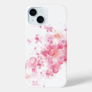 ラグジュアリーピンクの花フローラ水彩抽象芸術アート iPhone 15ケース