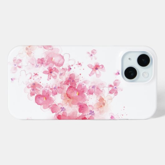 ラグジュアリーピンクの花フローラ水彩抽象芸術アート Case-Mate iPhoneケース (裏面 (横))