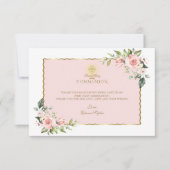 ラグジュアリーピンクの花金ゴールドファーストホーリーコミュニオン サンキューカード (正面)