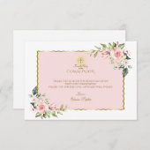 ラグジュアリーピンクの花金ゴールドファーストホーリーコミュニオン サンキューカード (正面/裏面)