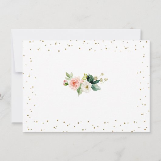 ラグジュアリーピンクの花金ゴールドフレーム結婚紙吹雪 セーブザデート (裏面)