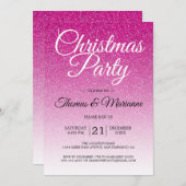 ラグジュアリーピンクグリッターグラデーションクリスマスパーティー 招待状 (正面/裏面)
