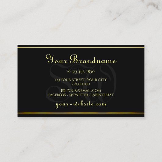 ラグジュアリーピンクグリッターブラック金ゴールドイニシャル 名刺 (裏面)