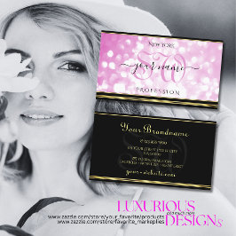 ラグジュアリーピンクグリッターブラック金ゴールドイニシャル 名刺