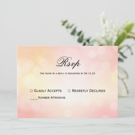 ラグジュアリーピンクグリッター《写真》ぼけ味結婚ライトの反応 招待状 (スタンド正面)