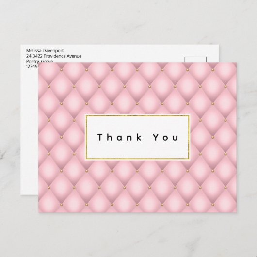 ラグジュアリーピンクタフテッドダイヤモンドパターンありがとう ポストカード (正面/裏面)