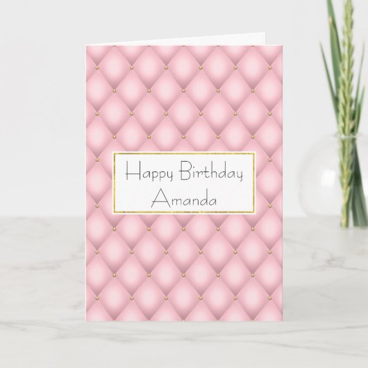 ラグジュアリーピンクタフテッドダイヤモンドパターン誕生日 カード (正面)