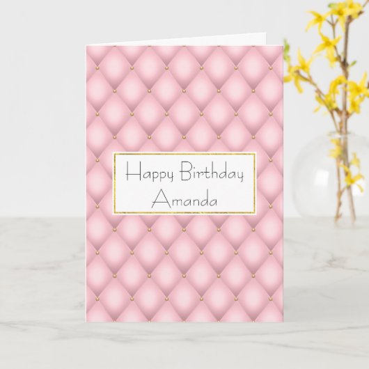 ラグジュアリーピンクタフテッドダイヤモンドパターン誕生日 カード (黄色い花)