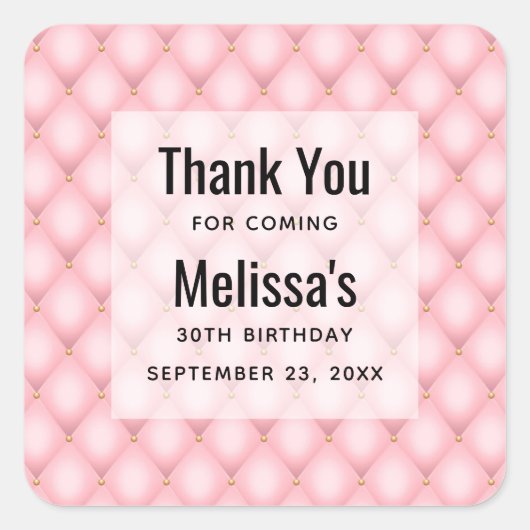 ラグジュアリーピンクタフテッドダイヤモンドパターン誕生日 スクエアシール (正面)