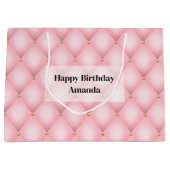 ラグジュアリーピンクタフテッドダイヤモンドパターン誕生日 ラージペーパーバッグ (正面)