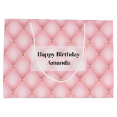 ラグジュアリーピンクタフテッドダイヤモンドパターン誕生日 ラージペーパーバッグ (裏面)