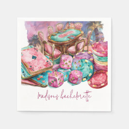 ラグジュアリーピンクパーソナライズされたカジノバチェロレッテ スタンダードカクテルナプキン