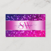 ラグジュアリーピンクパープルグラデーショングリッタースターイニシャル 名刺 (正面)