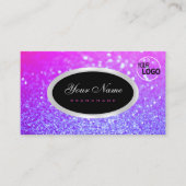 ラグジュアリーピンクパープルグラデーションスパークルグリッターロゴ 名刺 (正面)