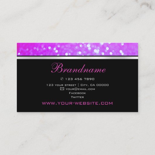 ラグジュアリーピンクパープルグラデーションスパークルグリッター ファンシー 名刺 (裏面)