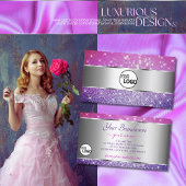 ラグジュアリーピンクパープルグリッタースターズアンドロゴシルバー 名刺