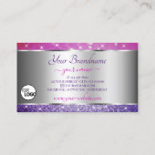 ラグジュアリーピンクパープルグリッタースターズアンドロゴシルバー 名刺 (裏面)