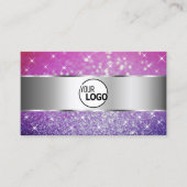 ラグジュアリーピンクパープルグリッタースターズアンドロゴシルバー 名刺 (正面)