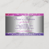 ラグジュアリーピンクパープルグリッタースターズイニシャルシルバー 名刺 (裏面)