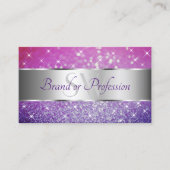 ラグジュアリーピンクパープルグリッタースターズイニシャルシルバー 名刺 (正面)