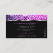 ラグジュアリーピンクパープルグリッタースターズブラックイニシャル 名刺 (裏面)