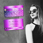 ラグジュアリーピンクパープルグリッターダイヤモンドアンドモノグラム 名刺