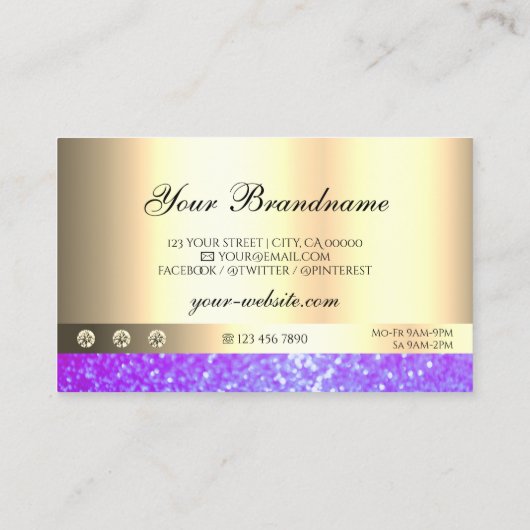 ラグジュアリーピンクパープルグリッターディーンズルミナンス金ゴールド 名刺 (裏面)